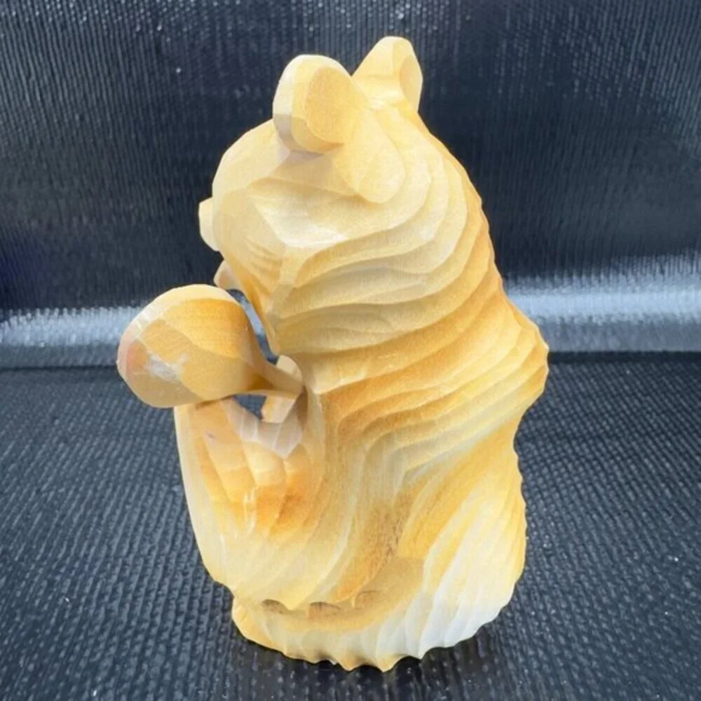 Russian‎ Folk Art Hand Carved Wooden Bear With Spoon Figurine Vintage Decor